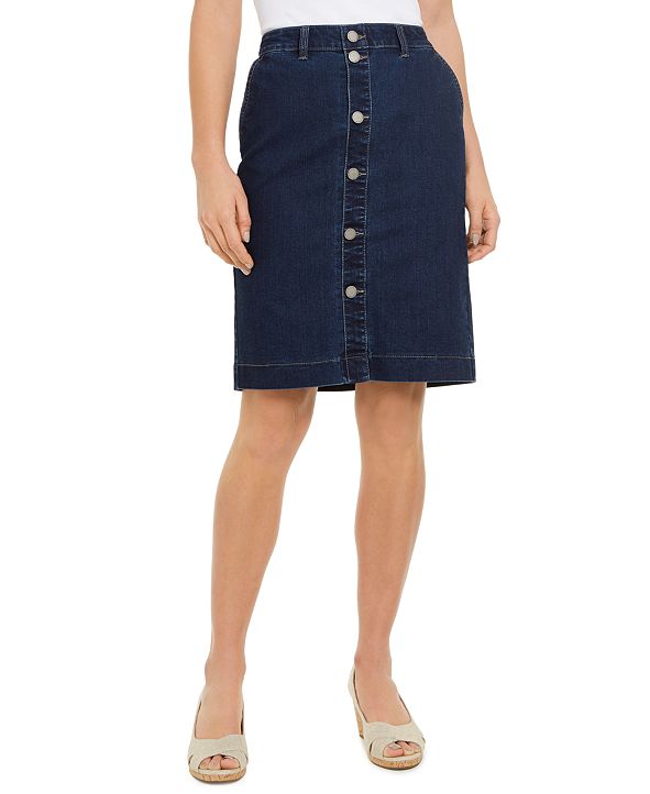 Charter Club Button-Front Knee-Length Denim Skirt, Created for Macy's ...