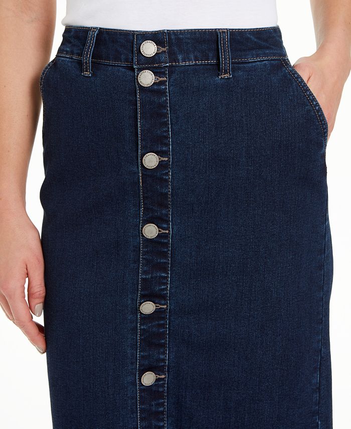 Charter Club Button-Front Knee-Length Tummy Control Denim Skirt ...