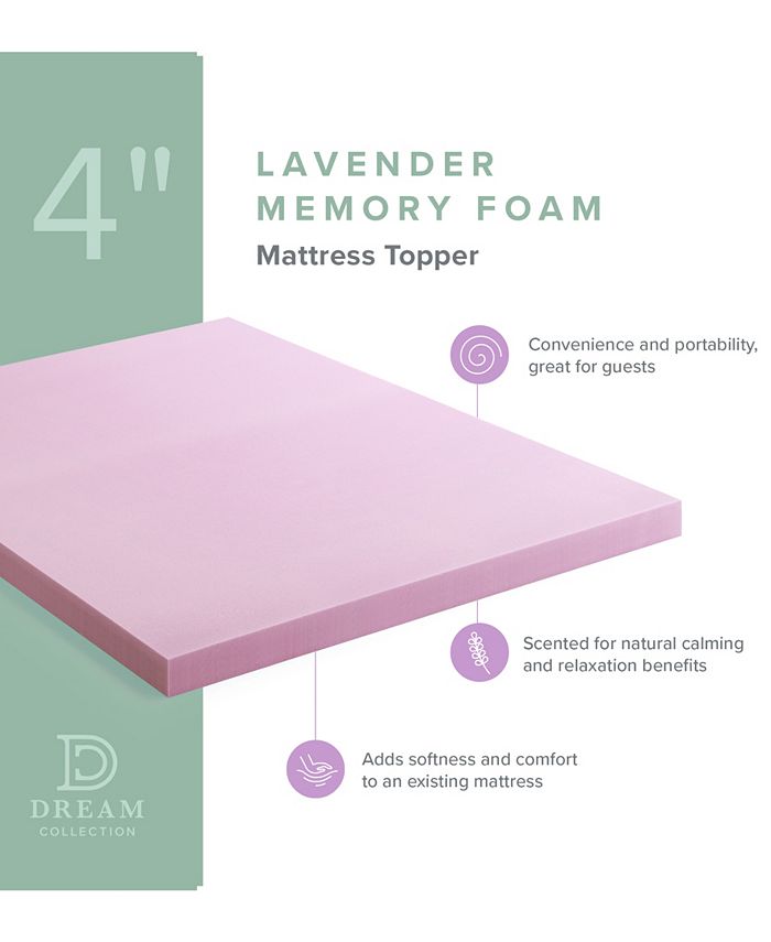 Lucid 4" Lavender Memory Foam Mattress Topper, Queen Macy's