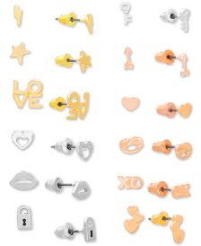 Tri-Tone 12-Pc. Set Stud Earrings 