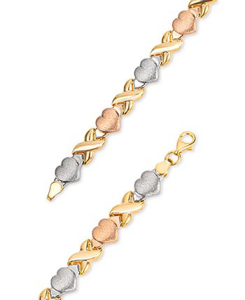Giani Bernini Hearts Kisses Link Bracelet in 18k Tri Color Gold