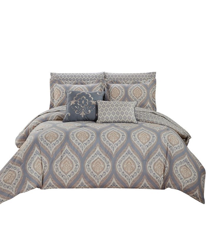 Olivia Gray Tisdale 9-Piece Printed Reversible Comforter Set 9-Piece  Grey/Taupe/Beige/White King Comforter Set at