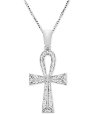 Macy's Men's Diamond Ankh Cross 22" Pendant Necklace (1/4 Ct. T.w.) In 14k Gold-plated Sterling Silver And