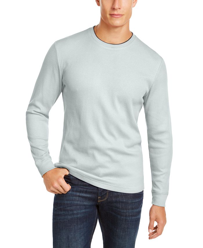 Club Room Men's Thermal Long Sleeve Crewneck Shirt (Smooth Silver O)