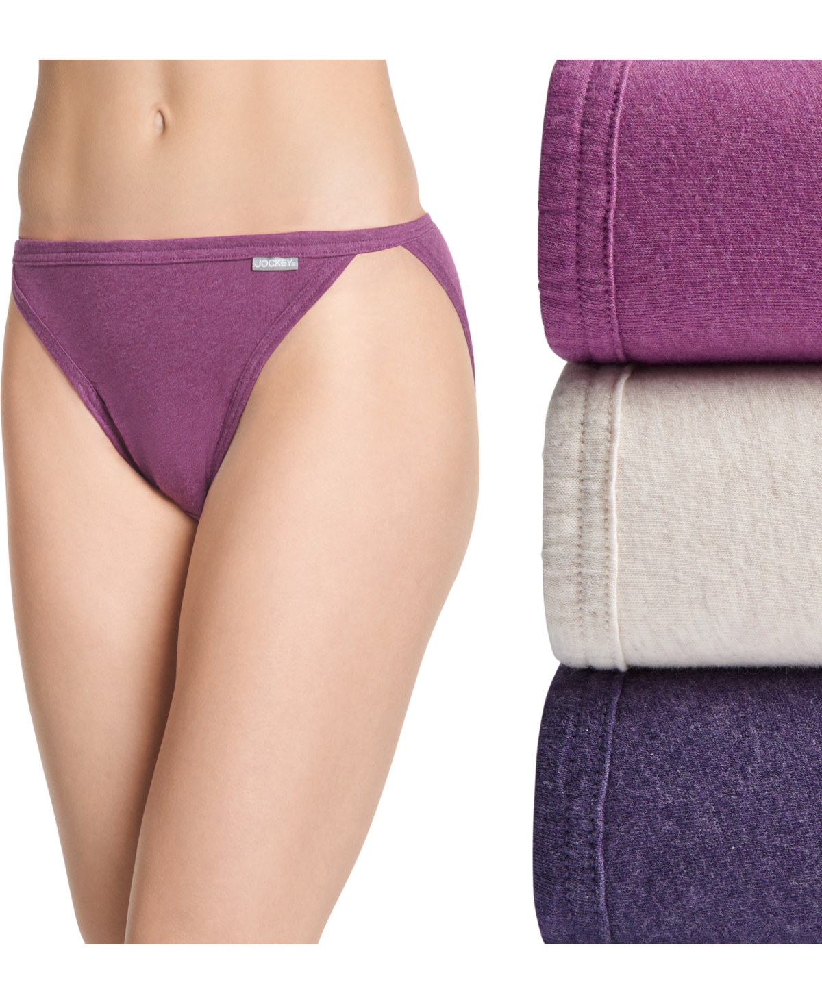 Shop Jockey Elance String Bikini Underwear 3 Pack 1483 In Oatmeal Heather,boysenberry Heather,perf