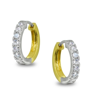 Giani Bernini Cubic Zirconia Huggie Hoop Earrings In Two Tone 18k Gold Plate & Sterling Silver In Two Tone