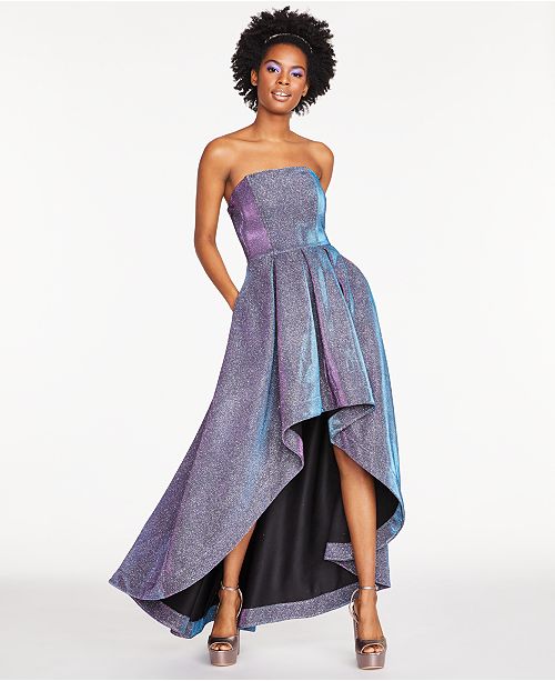Speechless Juniors Metallic Glitter Scuba Strapless High Low