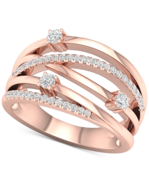 image of Diamond Multi-Row Crossover Statement Ring (1/3 ct. t.w.) in 10k Rose Gold