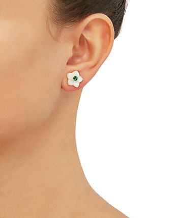 Macy's - Mother-of-Pearl Flower Stud Earrings and Lab-Created Emerald in 10k Gold.  Also in lab-created ruby and sapphire.