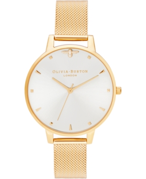 image of Olivia Burton Women-s Queen Bee Gold-Tone Stainless Steel Mesh Bracelet Watch 38mm