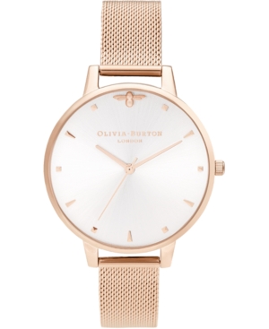 image of Olivia Burton Women-s Queen Bee Rose Gold-Tone Stainless Steel Mesh Bracelet Watch 38mm