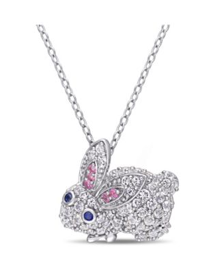 Macy's - Multi-Color Lab Grown Sapphire (1 1/10 ct. t.w.) Bunny Necklace in Sterling Silver