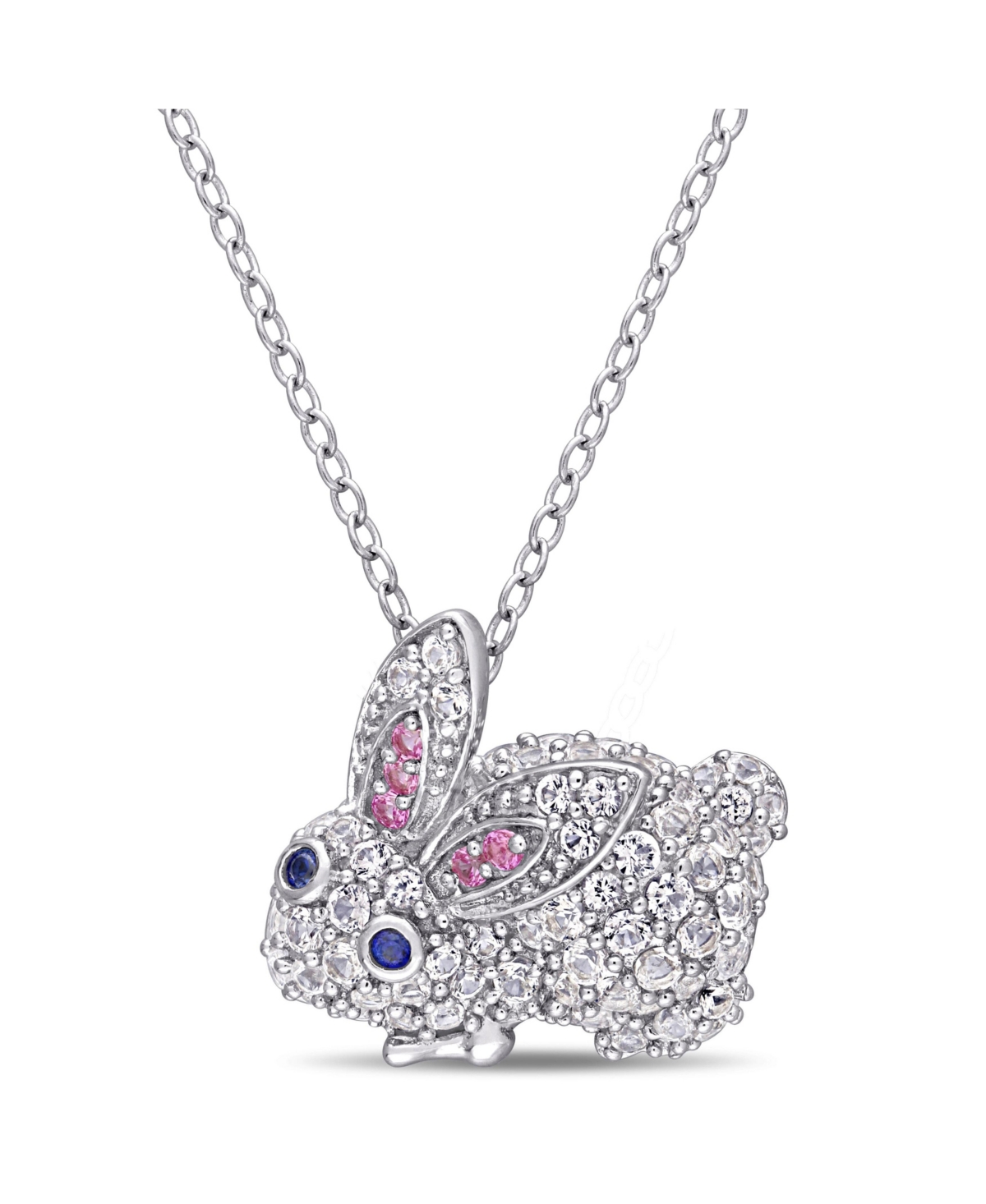 Macy's Multi-color Lab Grown Sapphire (1 1/10 Ct. T.w.) Bunny Necklace In Sterling Silver In White Sapphire