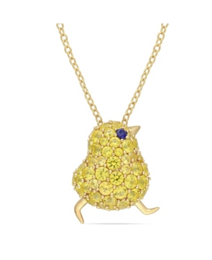 image of Created Blue and Yellow Sapphire (3 ct. t.w.) Chick Bird Necklace in 18k Gold Over Sterling Silver