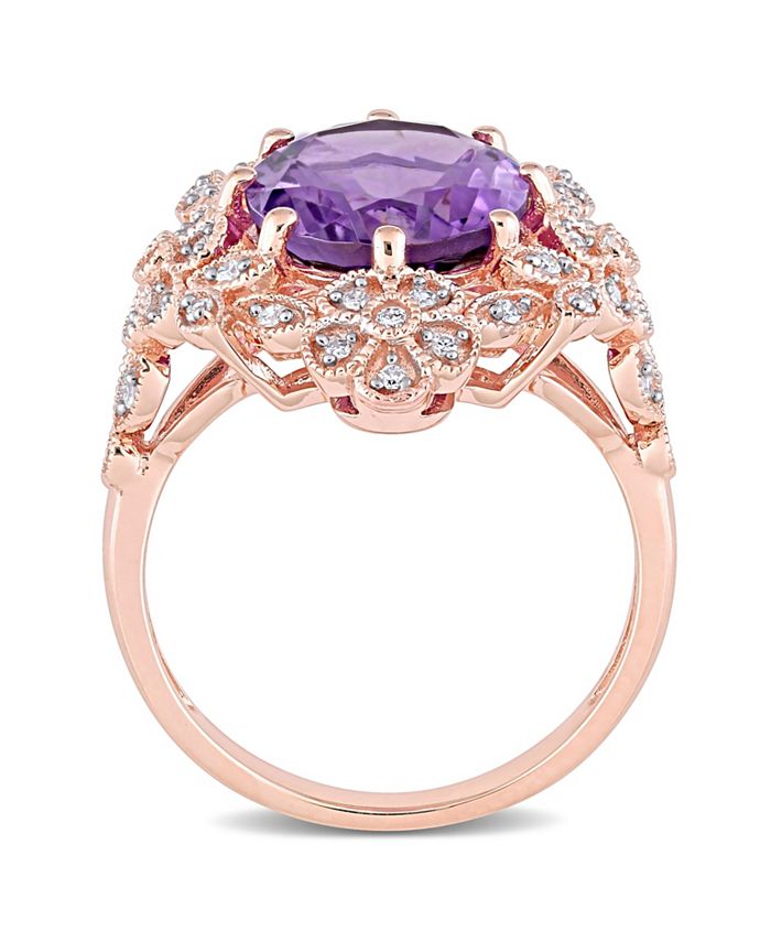 Macy's - Amethyst (4 ct. t.w.) and Diamond (1/4 ct. t.w.) Floral Vintage Cocktail Ring in 14k Rose Gold