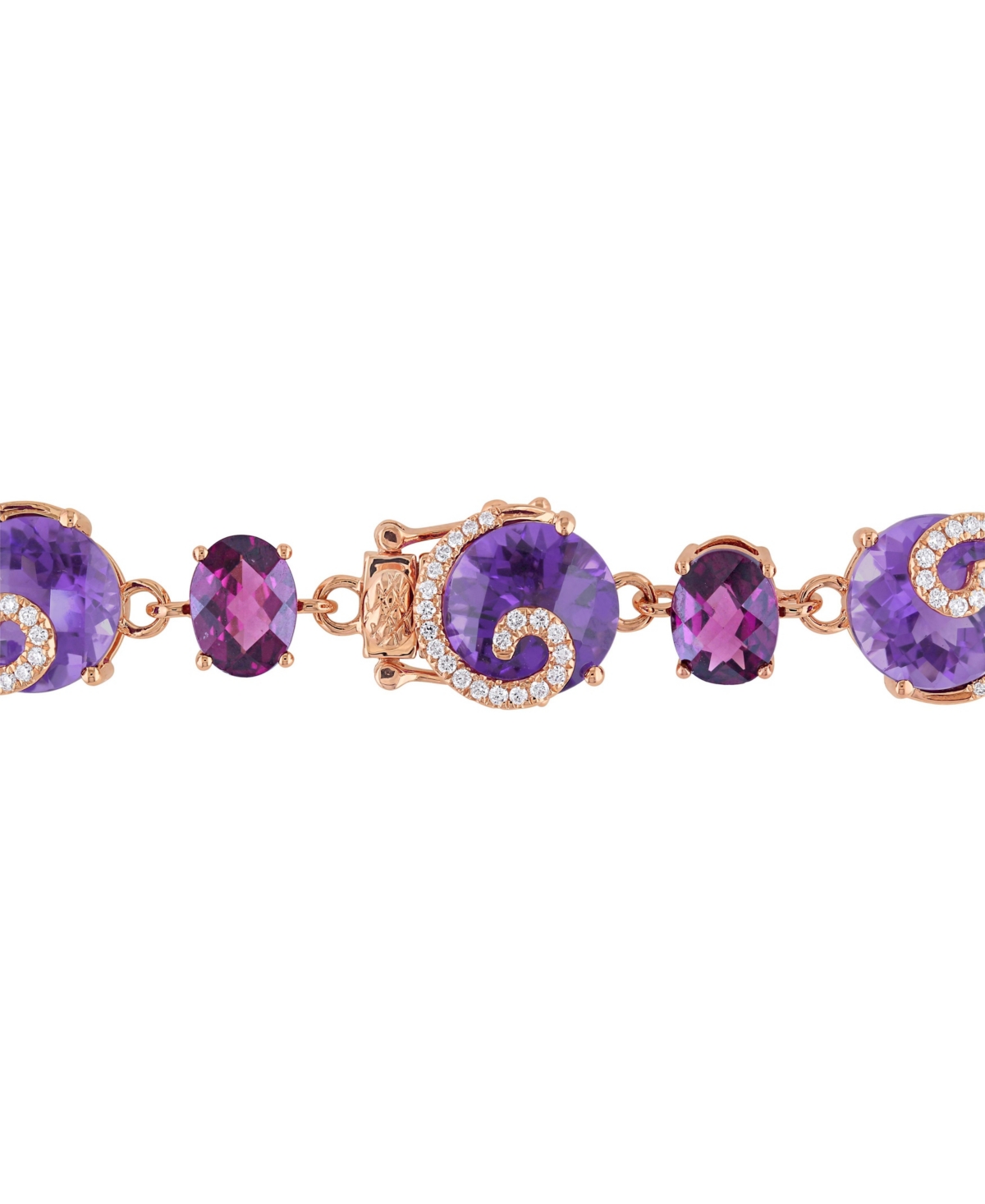 Gemstone (41 5/8 ct. t.w.) and Diamond (3/4 ct. t.w.) Link Scroll Bracelet in 14k Rose Gold - Multi