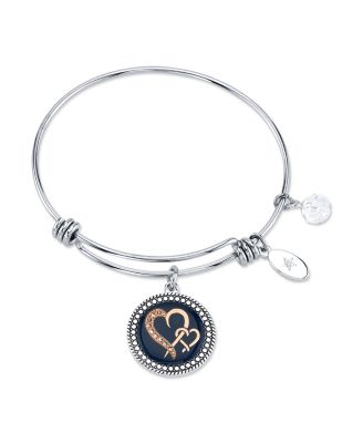 Unwritten - "Sisters are Joined Heart to Heart" Enamel Bangle Bracelet in Stainless Steel & Rose Gold-Tone