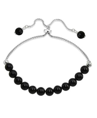 Genuine Stone Bead Adjustable Bracelet in Silver Plate