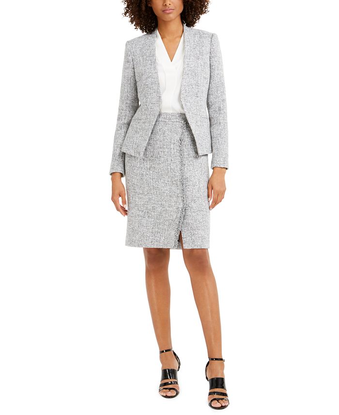 Calvin Klein Asymmetrical Jacket, V-Neck Top & Fringe-Trim Pencil Skirt ...