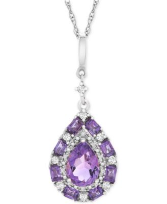 Macy's - Multi-Gemstone Teardrop 18" Pendant Necklace (1 ct. t.w.) in Sterling Silver (Also in Blue Topaz, Pink Morganite, Garnet & Citrine)