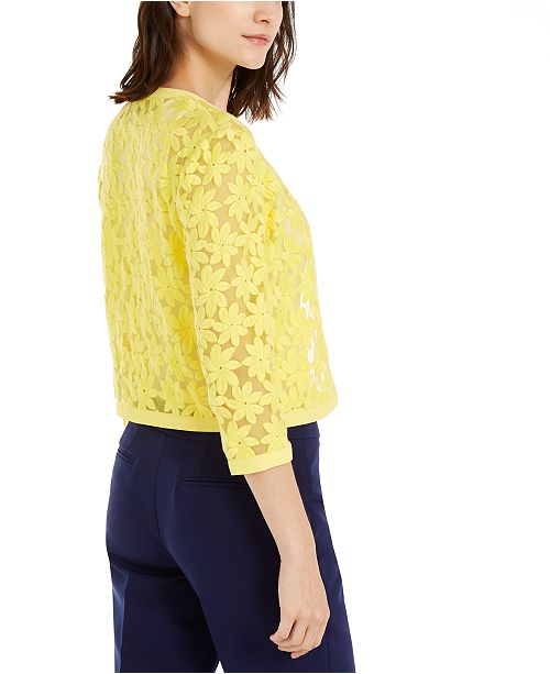 anne klein broderie cropped lace cardigan