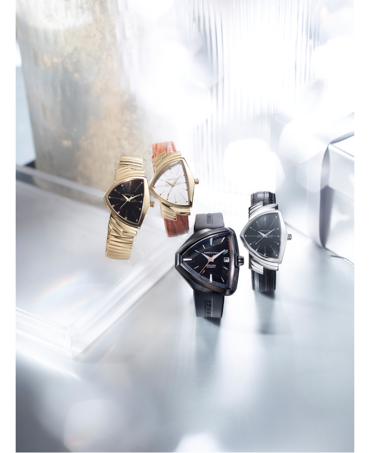 Shop Hamilton Watch, Men's Swiss Ventura Black Leather Strap 32.3 X 50.3 Mm H24411732