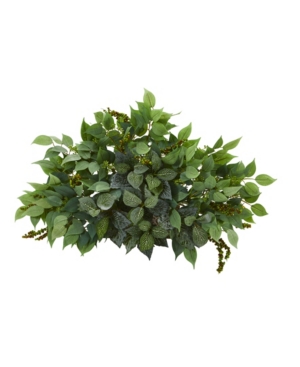 Nearly Natural 20in. Mixed Ficus And Fittonia Artificial Ledge Plant In Green