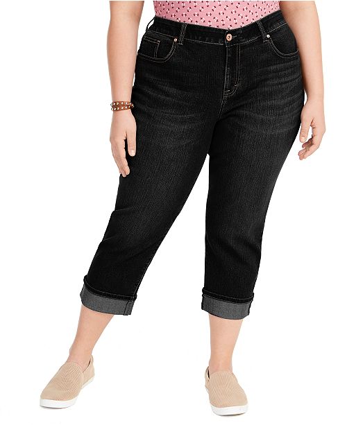 Style & Co Plus Size Tummy-Control Cropped Cuffed Jeans, Created for ...
