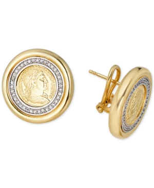 image of Diamond Two-Tone Coin Stud Earrings (1/2 ct. t.w.) in Sterling Silver & 18k Gold-Plate