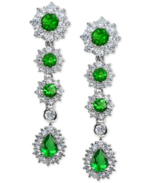 image of Cubic Zirconia Green Statement Drop Earrings in Sterling Silver