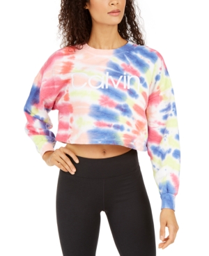 Calvin Klein Performance Tie-dyed Logo Cropped Sweatshirt In Cranberry Multi Combo