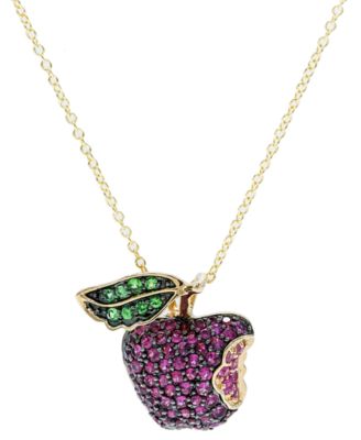 Macy's - Ruby (1-1/2 ct. t.w.), Tsavorite (1/5 ct. t.w.) Pink Sapphire (1/5 ct. t.w.) Pendant in  14K Gold
