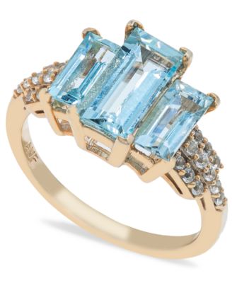 Macy's - Aquamarine (3 ct. t.w) Diamond (1/2 ct. t.w.) Ring in 14K Yellow Gold