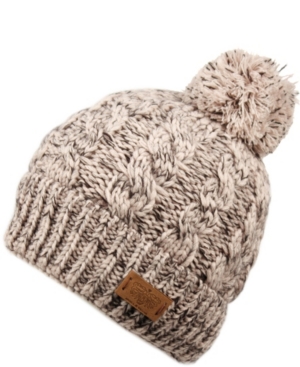 Angela & William Cable Pom Beanie With Sherpa Lining In Mix Khaki