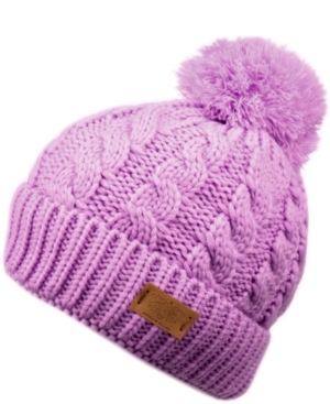 Angela & William Cable Pom Beanie With Sherpa Lining In Lavender