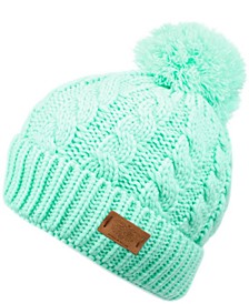 Cable Pom Beanie with Sherpa Lining
