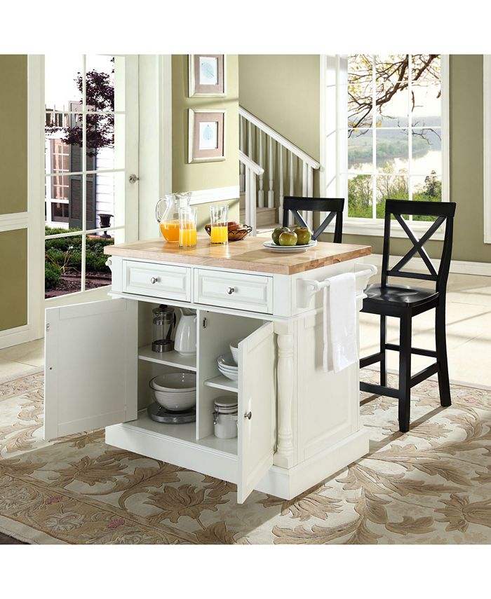 Crosley Oxford Butcher Block Top Kitchen Island Finish With 24" Black X