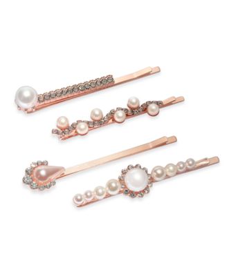 INC International Concepts - 4-Pc. Rose Gold-Tone Crystal & Imitation Pearl Bobby Pin Set