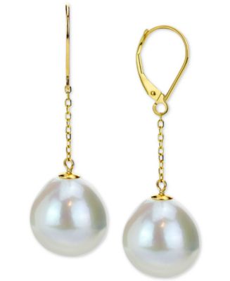 Macy's Cultured Baroque Freshwater Pearl (12-14mm) Drop Earrings in 14k ...