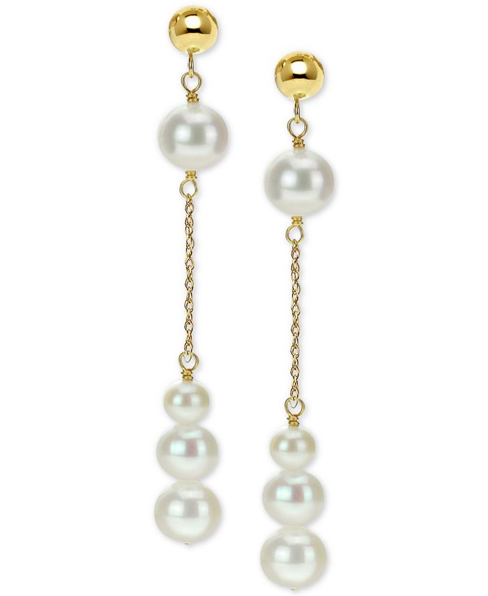 Macy's Cultured Freshwater Pearl Dangle Drop Earrings (4-8mm) in 14k ...