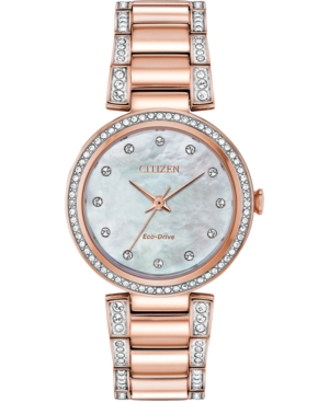 image of Citizen Eco-Drive Women-s Silhouette Pink Gold-Tone Stainless Steel & Crystal Bracelet Watch 28mm