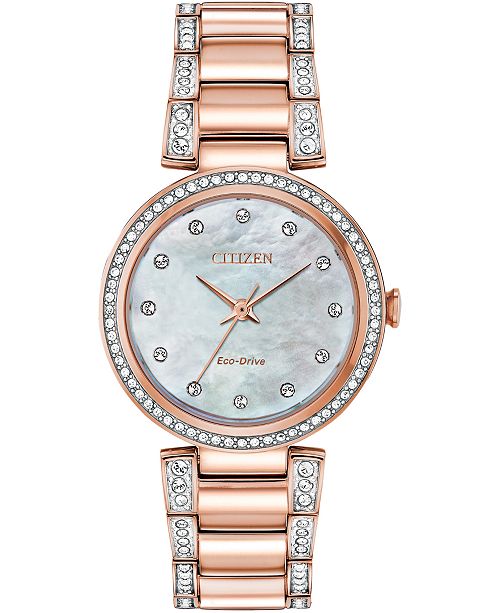 Citizen Eco Drive Women S Silhouette Pink Gold Tone Stainless Steel Crystal Bracelet Watch 28mm Reviews All Fine Jewelry Jewelry Watches Macy S