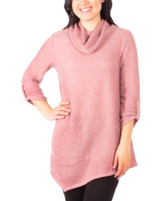 NY Collection - Petite Cowlneck V-Hem Sweater