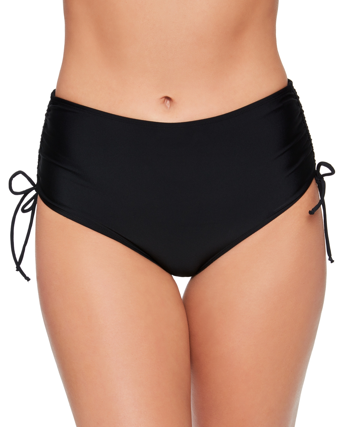 Solid Shirred-Side High-Waist Bikini Bottoms, Created for Macy's - Black