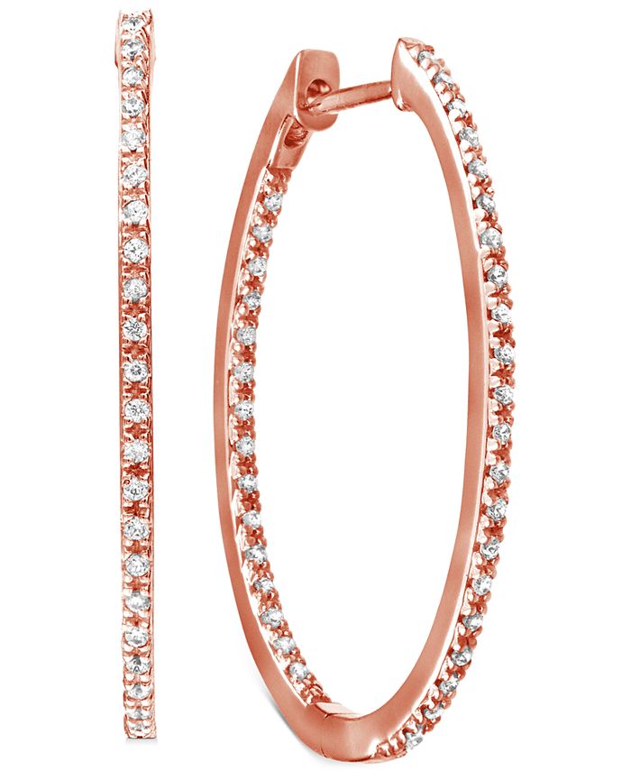 Macy's - Diamond Medium In & Out Hoop Earrings (1/4 ct. t.w.) in 14k Rose Gold-Plated Sterling Silver, 1.1"
