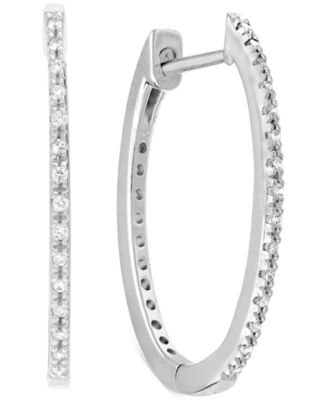 Macy's - Diamond Small Skinny Hoop Earrings (1/10 ct. t.w.) in 10k White Gold, 0.75"