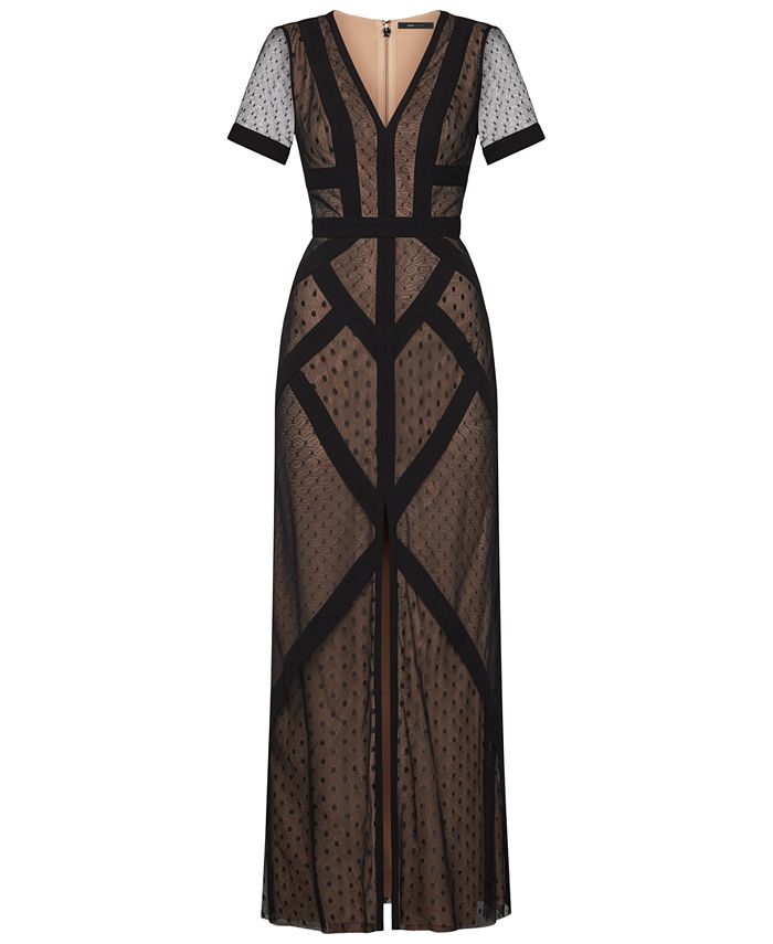 bcbgmaxazria embroidered tulle ruffle dress