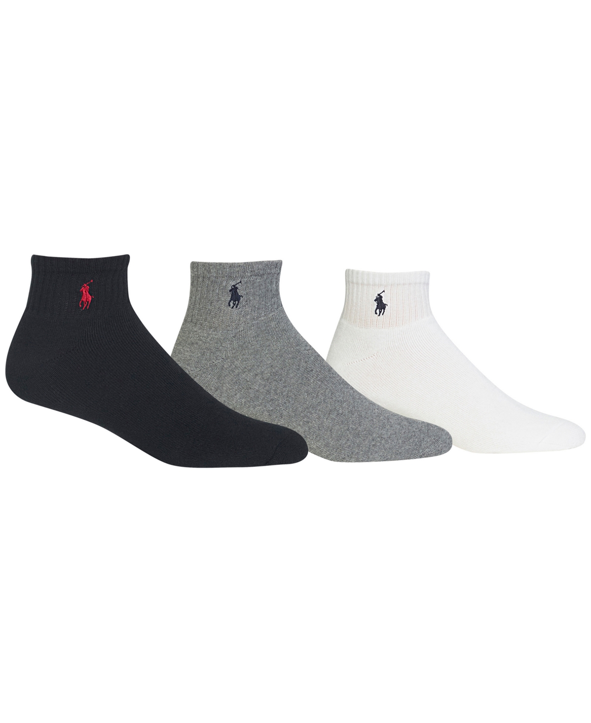 Shop Polo Ralph Lauren Men's Socks, Extended Size Classic Athletic Quarter 3 Pack In Black,grey,white