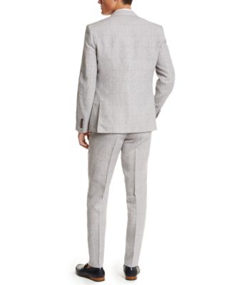 Men's Slim-Fit Gray Plaid Linen Three-Piece Suit Separates
