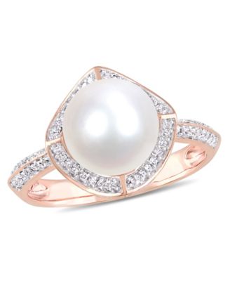 Freshwater Cultured Pearl (8.5-9mm) and Diamond (1/4 ct. t.w.) Vintage Halo Ring in 10k Rose Gold